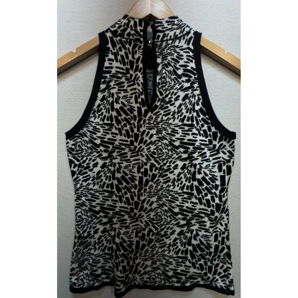 White House Black Market Women's Jacquard Halter Neck Sweater Size S Black White - Picture 2 of 11